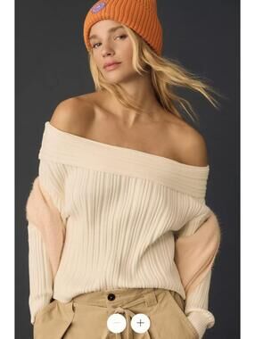 Anthropologie, NWT, Off-The-Shoulder Ribbed Sweater, XL, Ivory